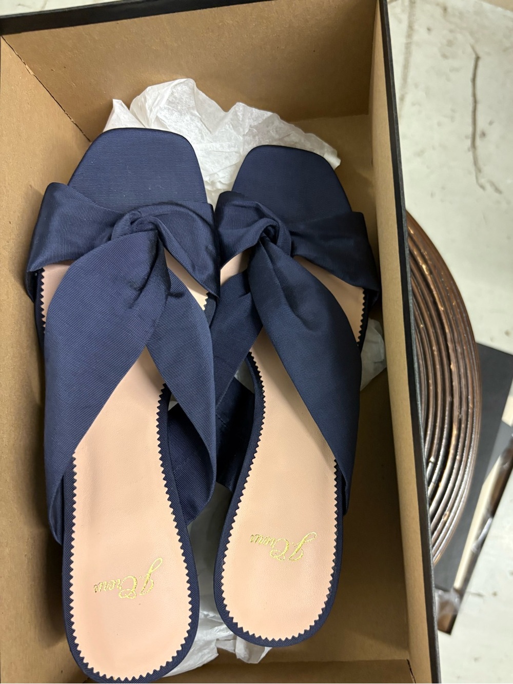 J. Crew Odette Twisted Knot Sandal in Faille. Size 9.5. New. Navy.